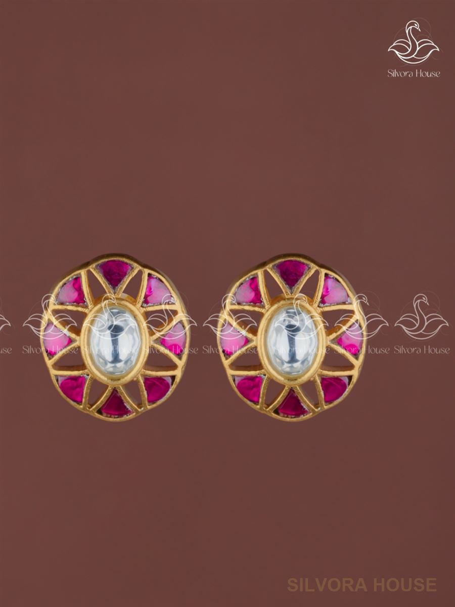 Gulab Rekha 925 Silver Kundan Studs
